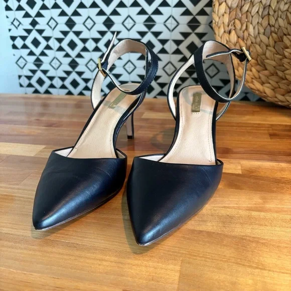 Louise et Cie Navy Women's Slingback Ankle Strap Pump Size 9 Leather Upper - Picture 2 of 11